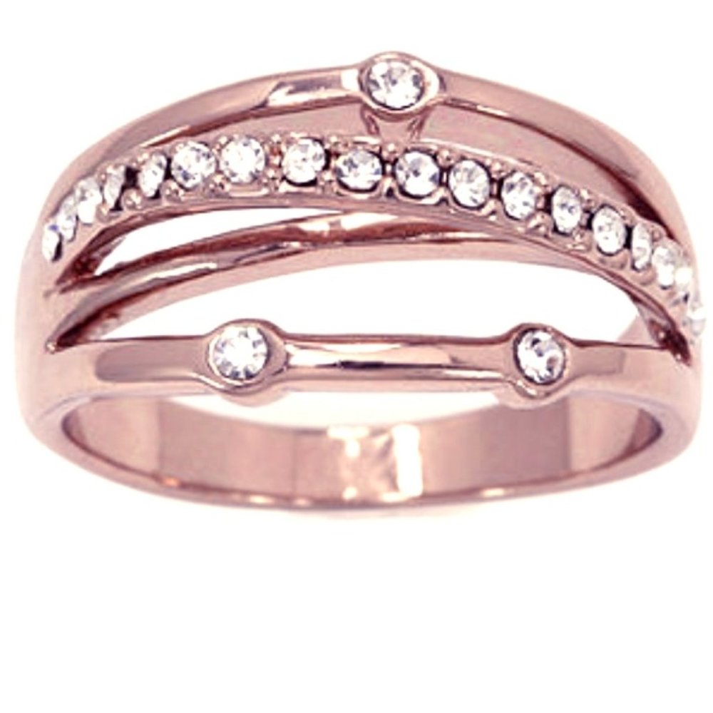 Sparkle Allure Rose Gold and Crystal Cocktail Ring 7 8 9 NIB